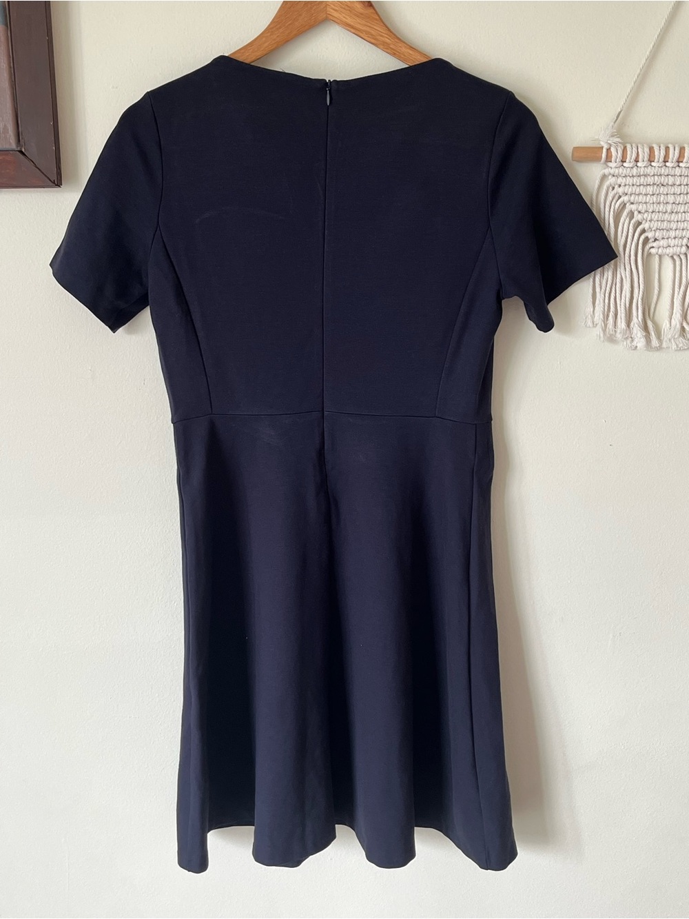 UNIQLO Navy Short-Sleeve Fit-and-Flare Midi Dress- Medium - Picture 3 of 7